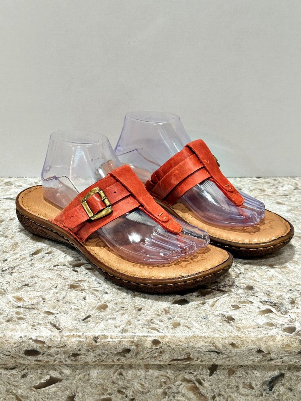 Born Womens 9 Leather T Strap Thong Sandals Orange Sienna Buckle BOHO Comfort